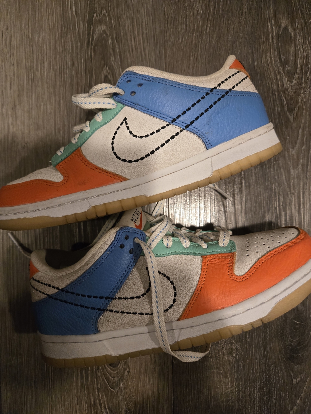 Nike Dunk Low Nike 101 GS DX3363-100 Size 5.5Y Orange Blue Green - Picture 1 of 7